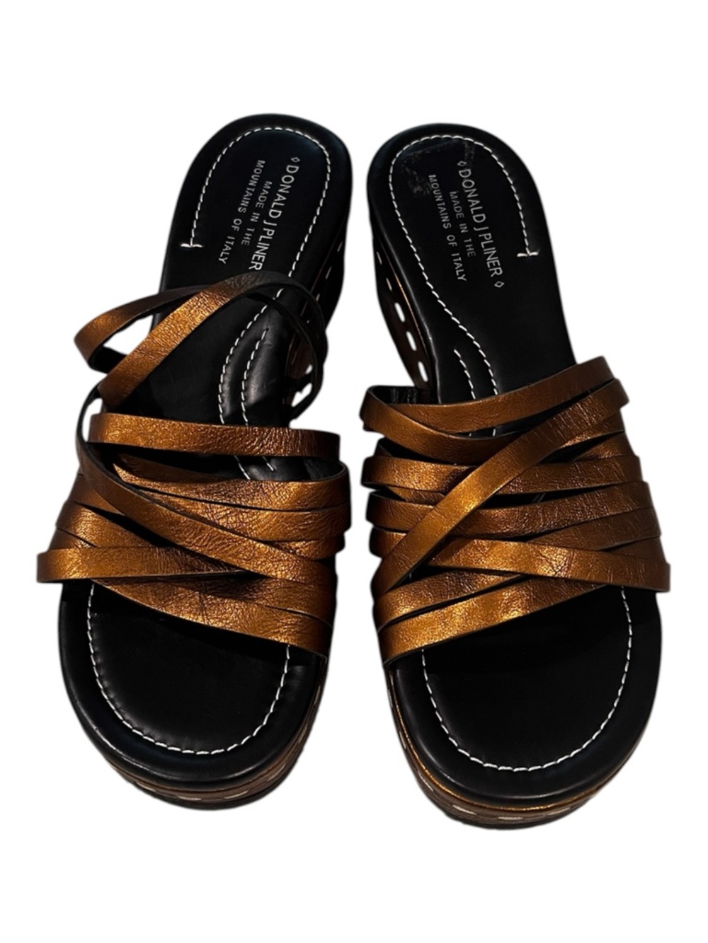 Women's Donald J Pliner Bronze Leather Wedge Sandals Size 9